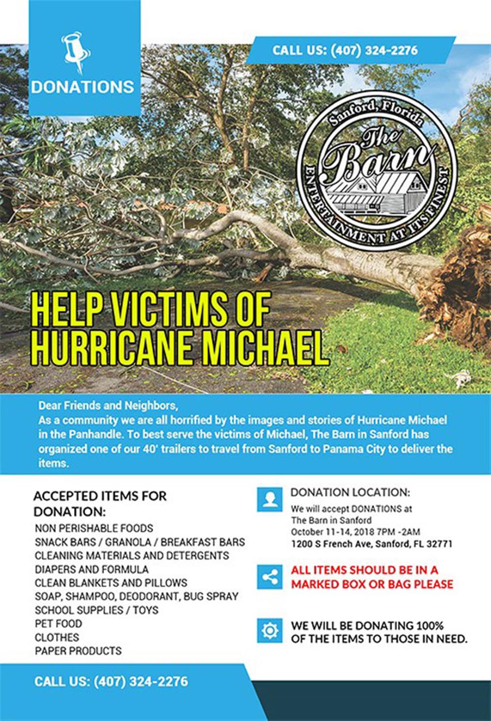 The Barn’s Hurricane Michael Charity: Coming Together to Help the Victims of Hurricane Michael